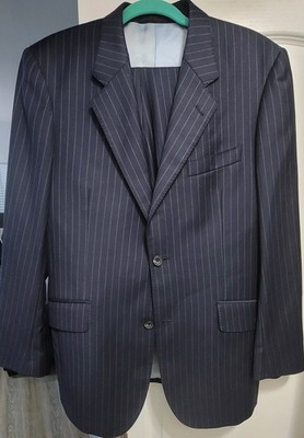 T.M. Lewin Men's Blue Chalkstripe 2 Button Super 110's Merino Wool Suit Size 40r