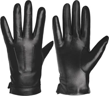 Harssidanzar Mens Leather Gloves Genuine Sheepskin Large, Black(touchscreen) 