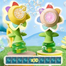 2 Pack Rechargeable Flower Bubble Guns for Kids with LED 10 inches, Mix