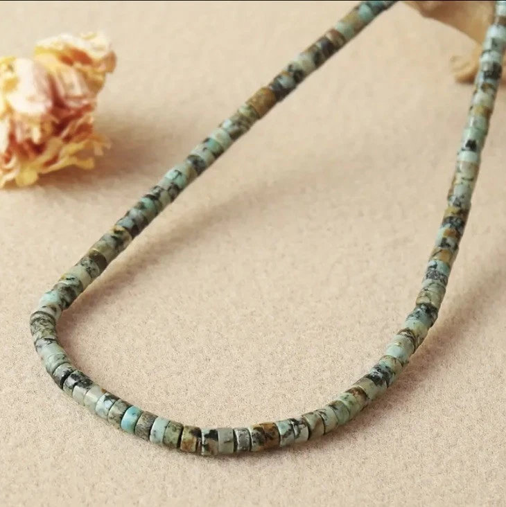 ✅ Edelstein Halskette Afrikanischer Türkis Natur Stein Perlen Kette Unisex Boho✅ - Bild 3 von 4