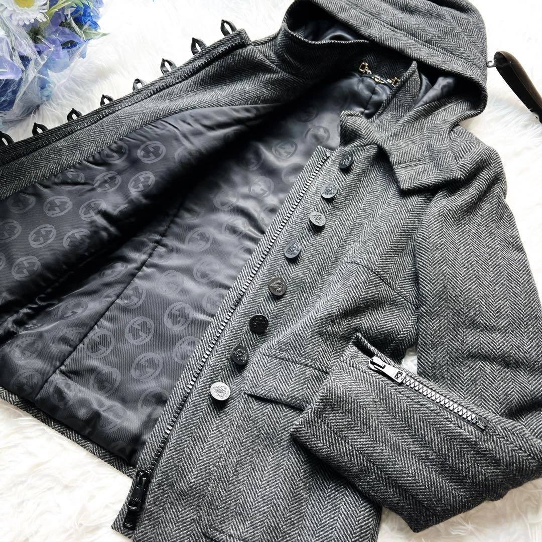 GUCCI piumino a spina di pesce in cashmere cappotto tweed