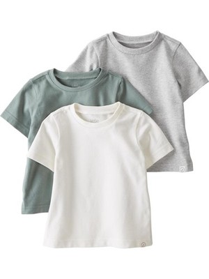 unisex-baby 3-pack Tops Made With Organic Cotton, Grey/Cream/Green, 3T