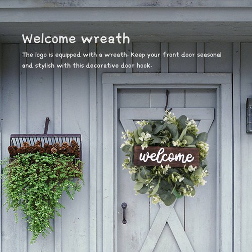 Welcome Sign with Garland Door Decoration Wooden Hanging Sign with7315 - Picture 2 of 8