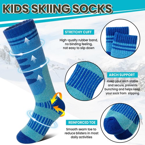 Kids Merino Wool Ski Socks 3 Pairs Boys Girls Thermal Winter Thick Warm Cozy ... - Picture 4 of 6