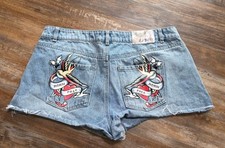 Ed Hardy Swallow Denim Shorts With Born Free Painted Pockets. NWT Size 32