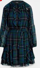 NWT Lauren Ralph Lauren Plaid Ruffle Chiffon Dress Tie Waist Size 10