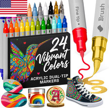 24 Acrylic Paint Markers - Paint Pens for Drawing, Brush  Fine Tips - for Fabri