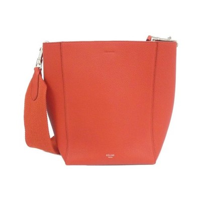 Celine Sangle Bucket kleine Schultertasche rot Kalbsleder silberne Beschläge