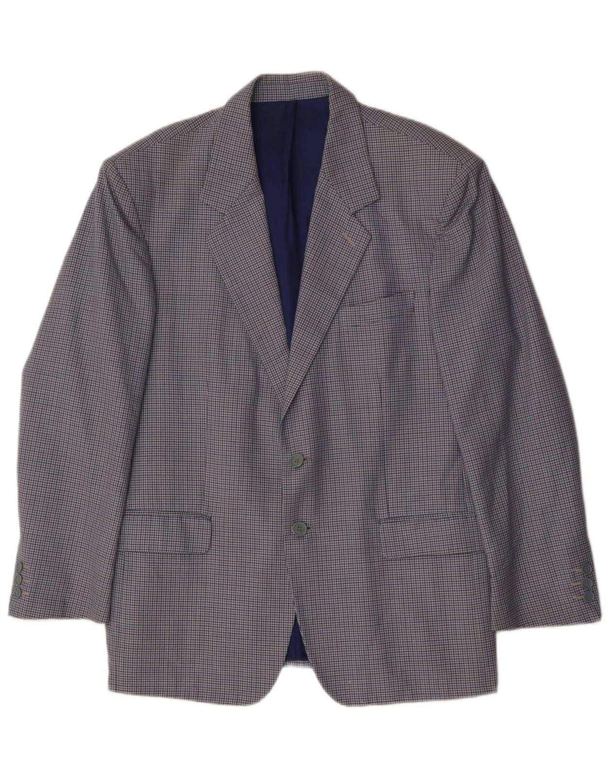 VINTAGE Mens 2 Button Blazer Jacket IT 50 Large Blue Check Wool AA04