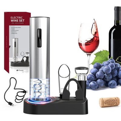 CIRCLE JOY 5-in-1 Electric Wine Opener Set Rechargeable Stainless Steel Autom...