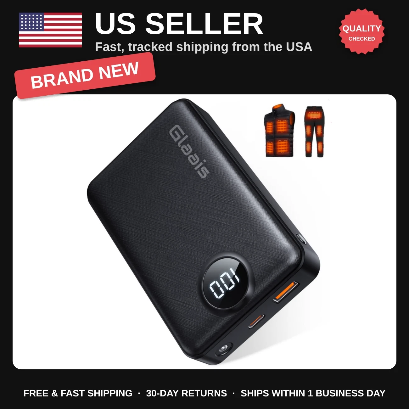 20000mAh Rechargeable Battery Pack for Heated Vests, Power Bank Compatible with image 1