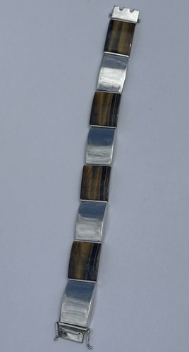 Bracelet Vintage En Argent Sterling Œil De Tigre - Rasmussen, Norvège, Neuf Avec Étiquettes