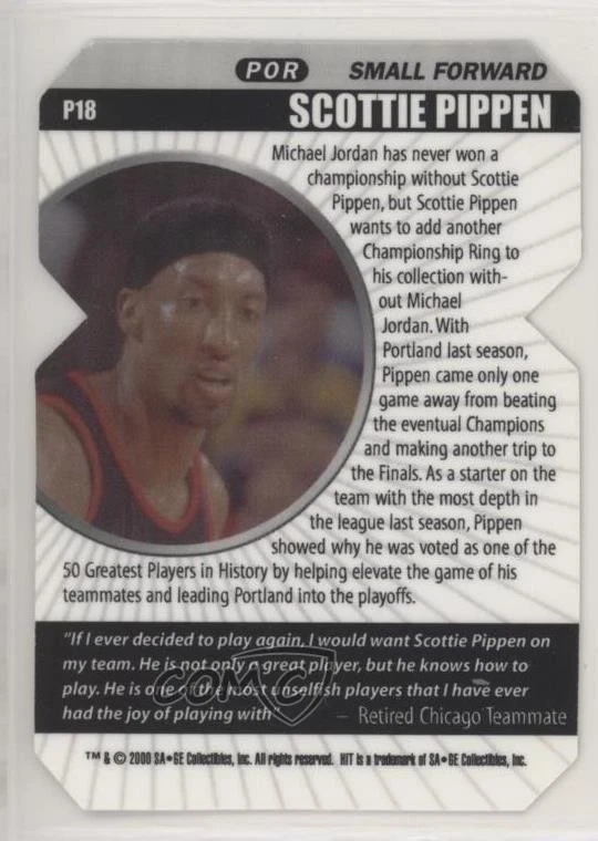 2000 Sage Hit Prospector Emerald Die-Cut /300 Scottie Pippen #P18 HOF - Image 2 of 2