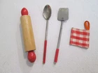 Vintage Barbie Q Apron Pak ~ Metal Utensils / Rolling Pin / Potholder Set