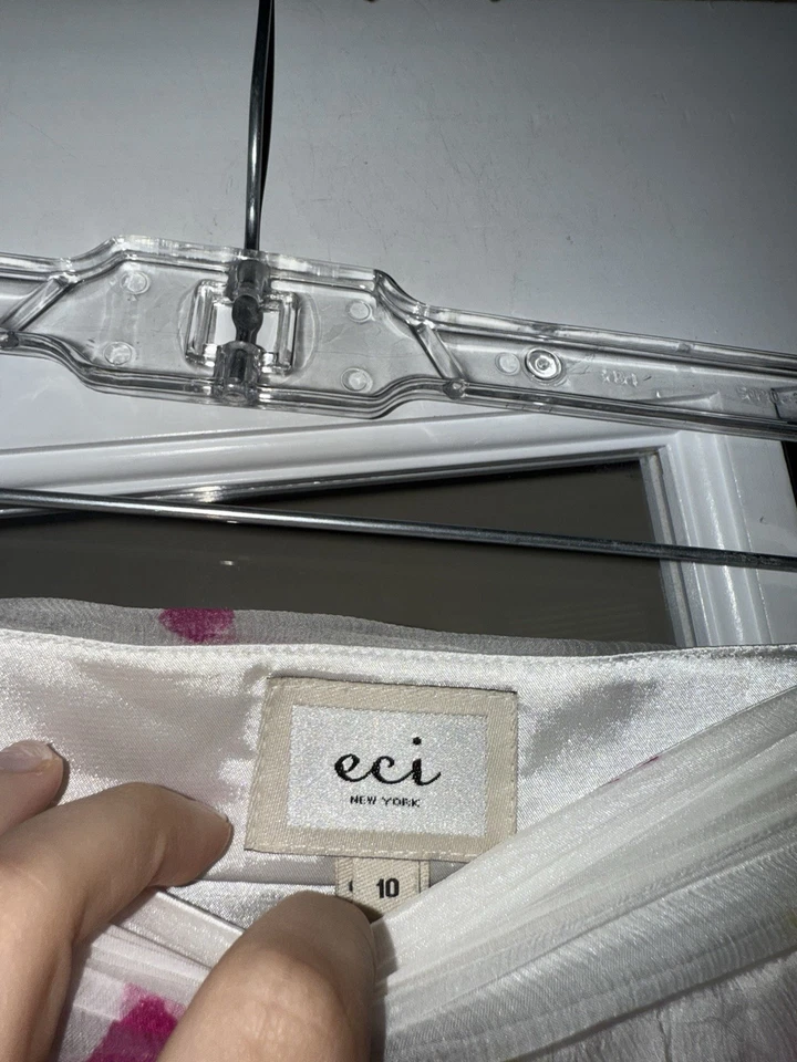 ECI New York Women’s Ruffle Skirt Pink Floral Unique 100% silk size 10 - Image 3 of 4