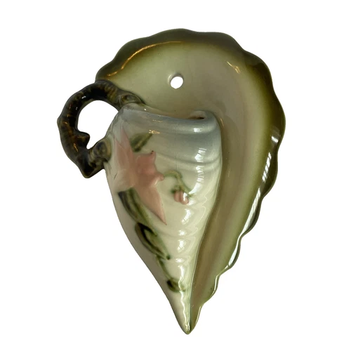 1940s Hull Pottery Wall Pocket Planter Green Pink Woodland Conch Shell