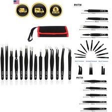 Precision Tweezers Set 14 Pcs Stainless Steel Anti-Static Craft Jewelry Elect...