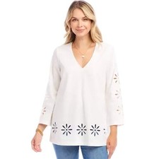 Karen Kane Cutout Embroidered Flower Detail Tunic In White Sz S