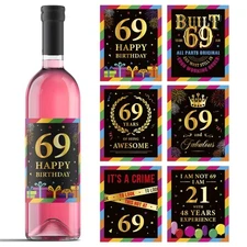 69th Birthday Wine Labels - Wine Bottle Stickers Birthday Supplies for 69 Yea...