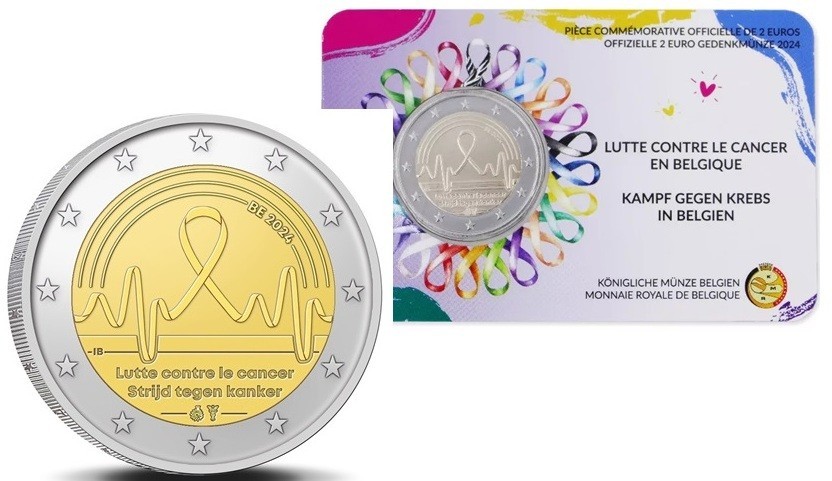 1 pièce de 2 € commémorative Belgique 2024 Lutte contre le cancer en coincard