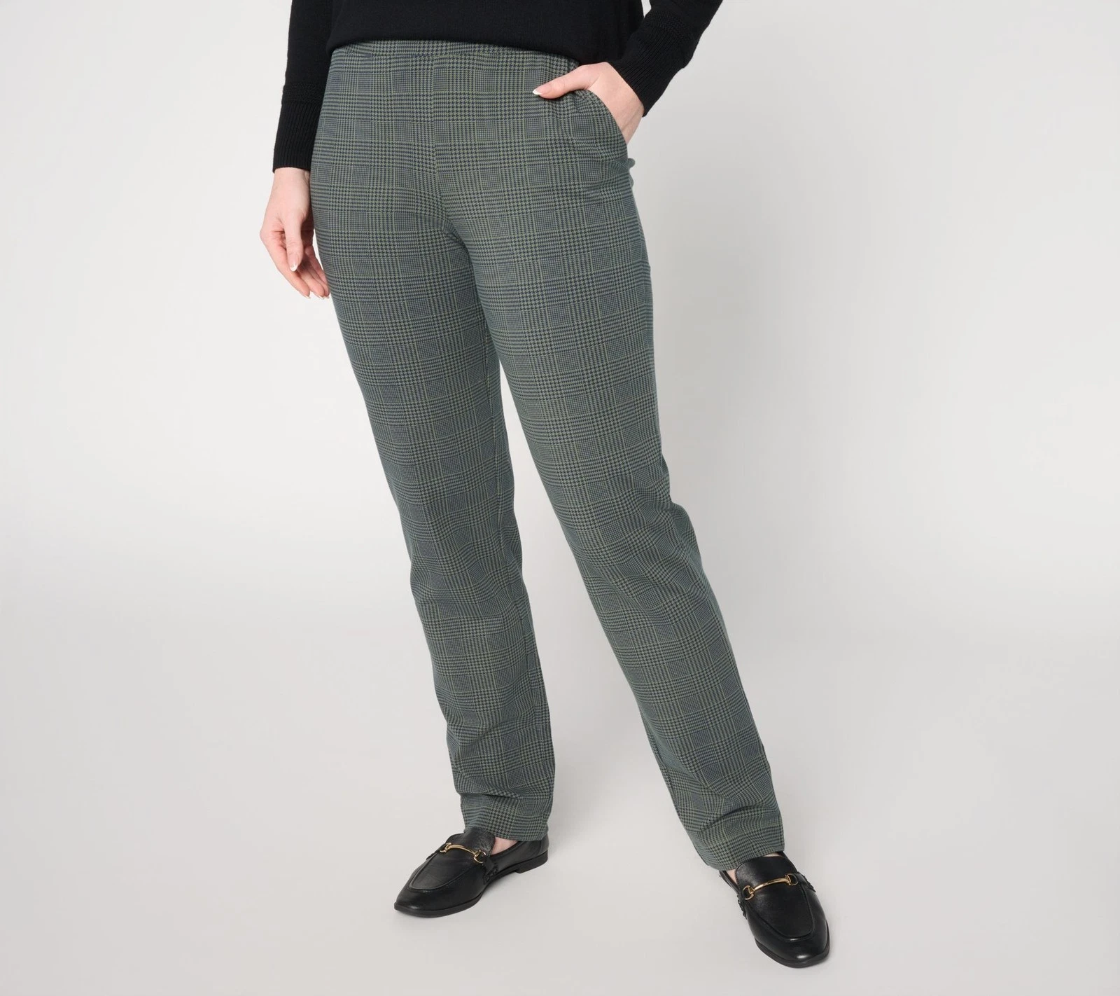 Denim & Co. Women's Petite Pants PXL Any Day Duo Straight-Leg Green A673271