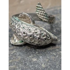 Sterling Silver Fish Ring – Adjustable, Size 5 Base, Sculpted Wrap Design