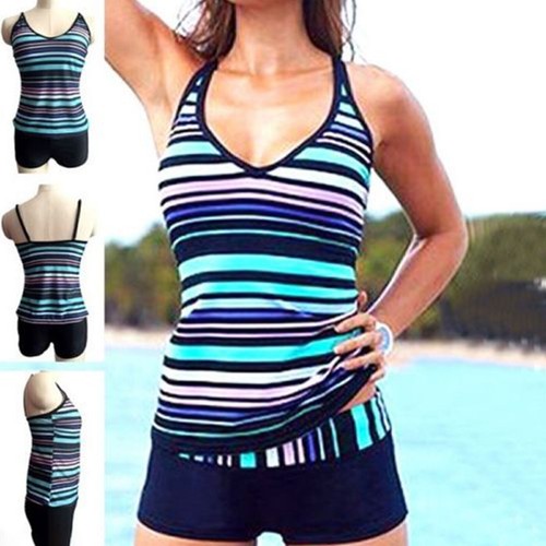 Women Sporty Tankini Set with Boy Shorts Swimwear Swimsuit Bathing Suit Bikini~ - Picture 10 of 20