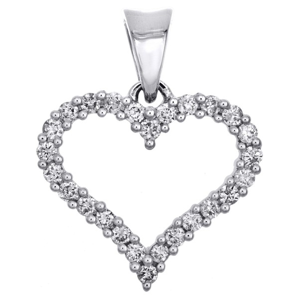 14K WeißGold Herz Love Charm AnhäNger Rund Diamant 1/4 CT Prong Set-image