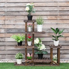 Rustic 6 Tier Wooden Step Plant Stand Shelf Flower Shelving Unit Outdoor Indoor