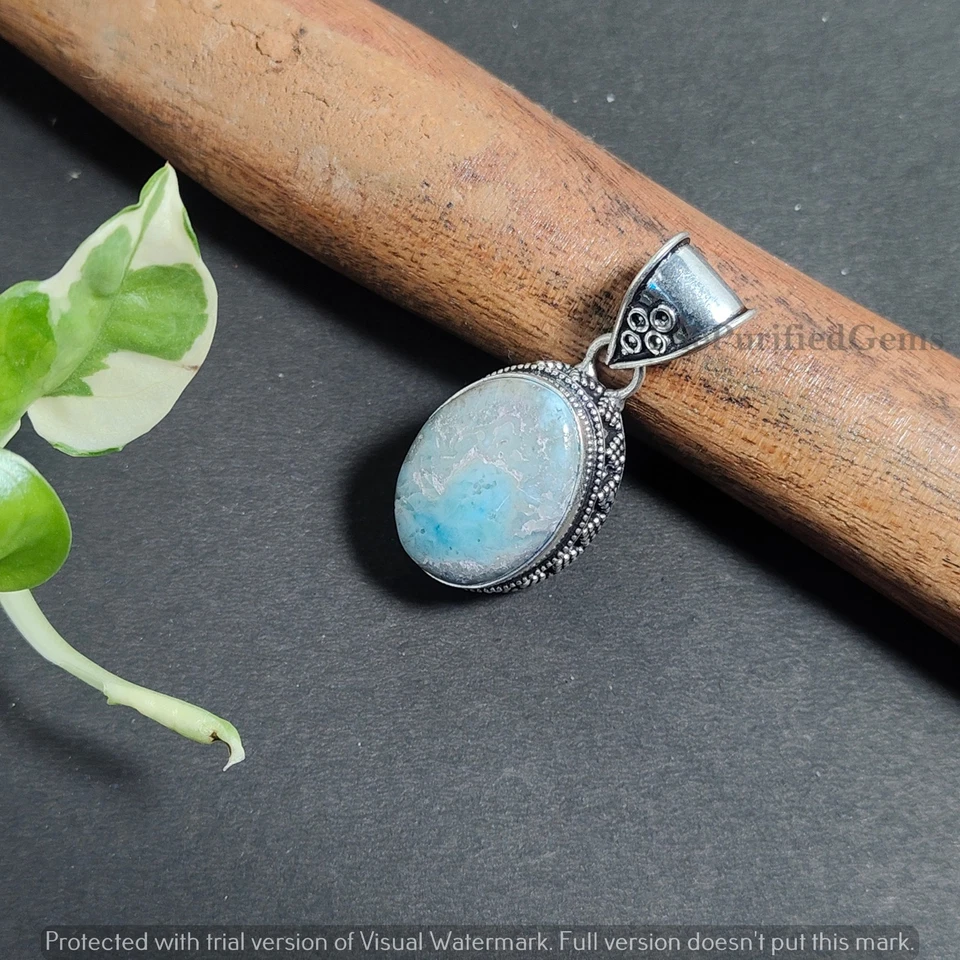 Compre Pingente Vintage Declaração Larimar do Caribe \Joias Antigas \Colar Presente - Imagem 2 de 4