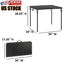 34" Square Resin Fold-in-Half Table Rich Resin Top Outdoor Indoors Comfort Black