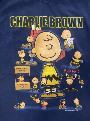 Vintage 90s Y2K Peanuts Charlie Brown T-Shirt Size Large Blue