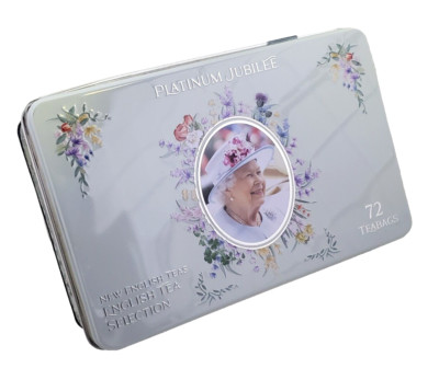 Queen Elizabeth II Platinum Jubilee Tin 72 Tea Bags Selection New English Teas