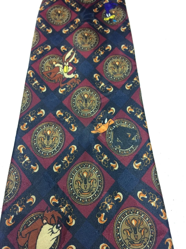 LOONEY TUNES МУЖСКОЙ ГАЛСТУК БОРДОВЫЙ ЧЕРНЫЙ ЗОЛОТОЙ ЖУКИ КРОЛИК 4 X 59 - Изображение 3 из 4