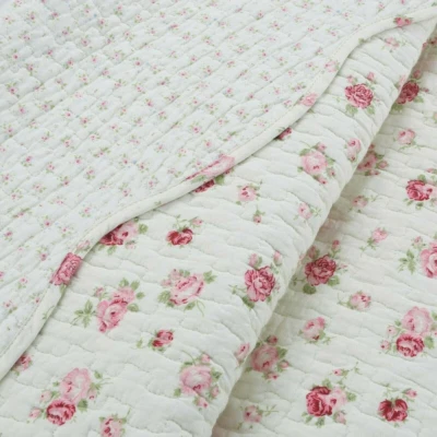 QUALITY NEW! ~ COZY SHABBY CHIC COUNTRY PINK RED GREEN WHITE ROSE SOFT COUNTRY QUILT SET