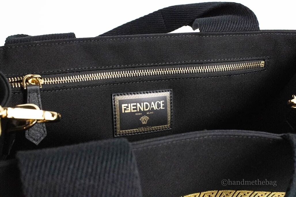 Fendi x Versace Fendace Convertible Shopping Tote (Outlet) Embroidered  Canvas Large Black 213721185