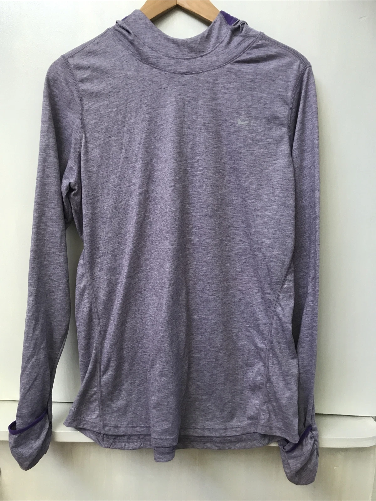 Nike Women Dri Fit Size L Purple Running Hooded Hoodie Lightweight 634812