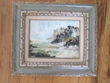 Blue Decor Painting Landscape Sea Mexico 1970's Vibe Core Abstract 20" x 17"