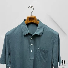 Criquet Polo Shirt Mens Large blue Green Golf Organic Cotton Short Sleeve L