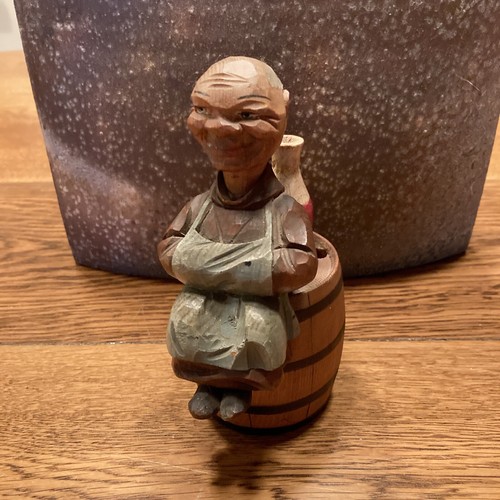 Vintage wood carved corkscrew, and bottle opener, man on barrel . eBay