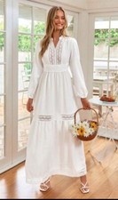KARISMINA Women's White Boho 70’s Style Long Sleeve Dress Size L