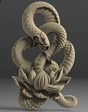 3D STL Model SNAKE LOTUS for CNC Router Aspire Artcam 3D Print Carving Engraver