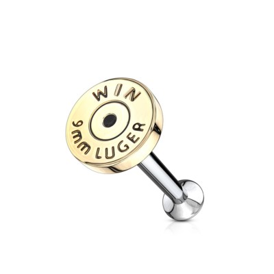 Edelstahl Tragus Stecker Labret Monroe Ohrstecker Patrone Winchester Bullet Gold