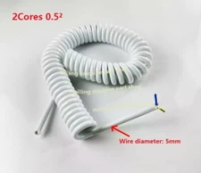 White Spring Spiral Cable 2Cores 0.5² Coiled 1/2/3/4/5/6/7/8 Meters Stretchable