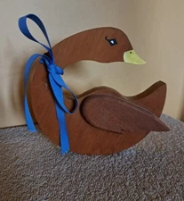 Handcrafted Wooden Duck Goose Figurine Wall Hanging Folk Art Rustic Wildlife 6"