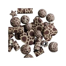 Polymer CLAY Bead Mix ~Brown Giraffe Pattern ~ Lot of 36 beads ~ Numerous Shapes