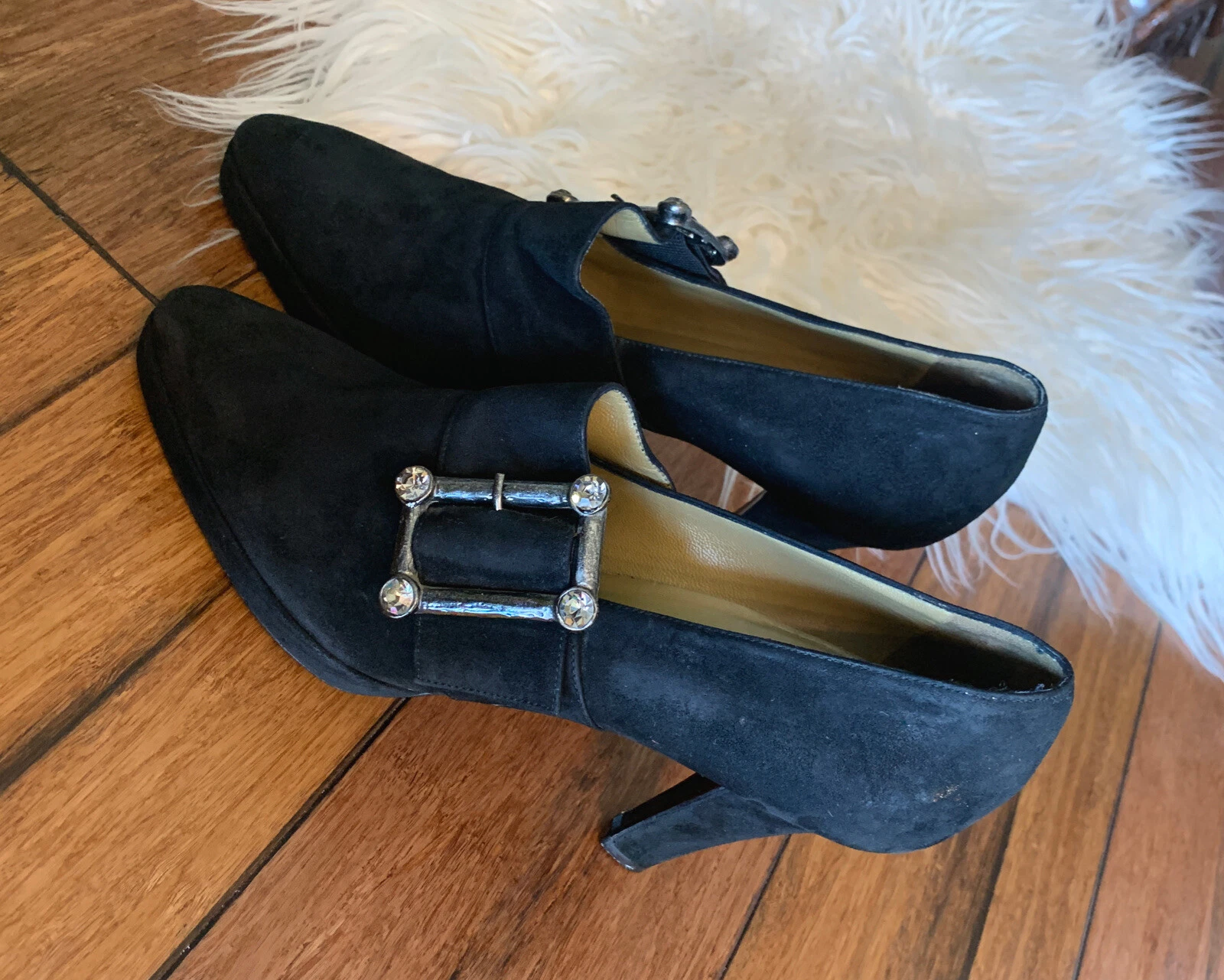 SAINT LAURENT (YSL) Eleganti scarpe vintage Yves Saint Laurent in pelle scamosciata nera tacco alto taglia 8M