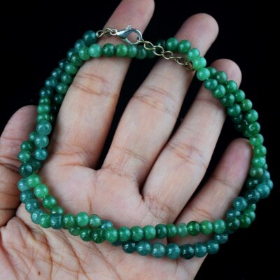 Excellent 113 Cts Enhanced Green Emerald Beaded Beautiful Necklace AK 60 E586