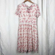 NWT Roolee tie-neck midi dress ivory red floral short sleeve Final Sale