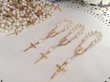 25 Pc Mini Rosary Ivory Pearls Baptism Favors/vintage Gold/ recuerdos De Bautizo